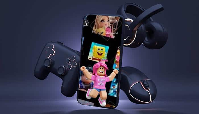What are the major features of Roblox to know in 2025 - Startup Stride - Startup Stride Roblox game displayed on a smartphone with gaming controllers and headphones, highlighting the popular virtual world experience. Discover who made Roblox and its major features in 2025.