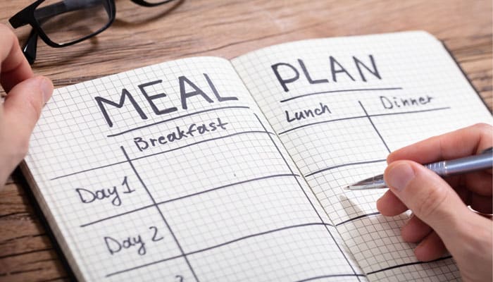 Planning a meal - Startup Stride - Startup Stride Meal plan notebook with sections for breakfast, lunch, and dinner. A great tool for organizing a carnivore diet plan and tracking meals