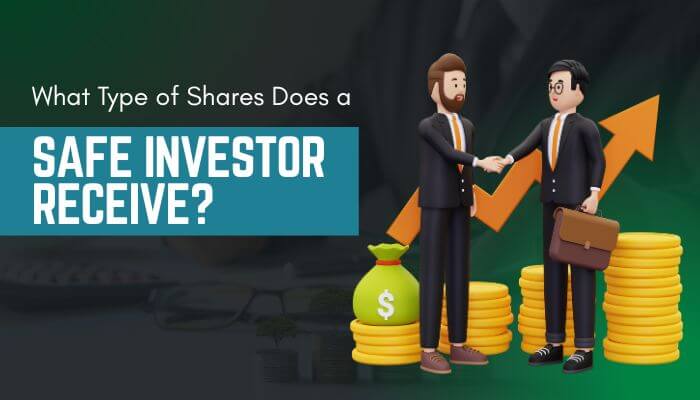 What Is A Simple Agreement For Future Equity - Startupstride - Startup Stride Illustration of a SAFE investor shaking hands with a business partner, with growth arrows and coins representing equity growth, explaining what is a simple agreement for future equity under “Main Types of SAFE Agreements” and startup investment outcomes.